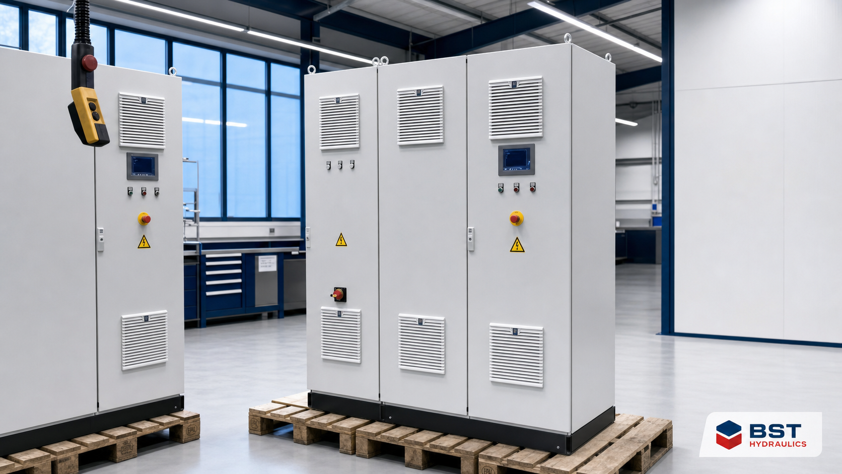 Industrielle Schaltschränke als Referenzprojekt von BST Hydraulics